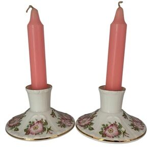 Royal Grafton Wild Rose Jacobean Set of (2) Candle Holders • Made in England